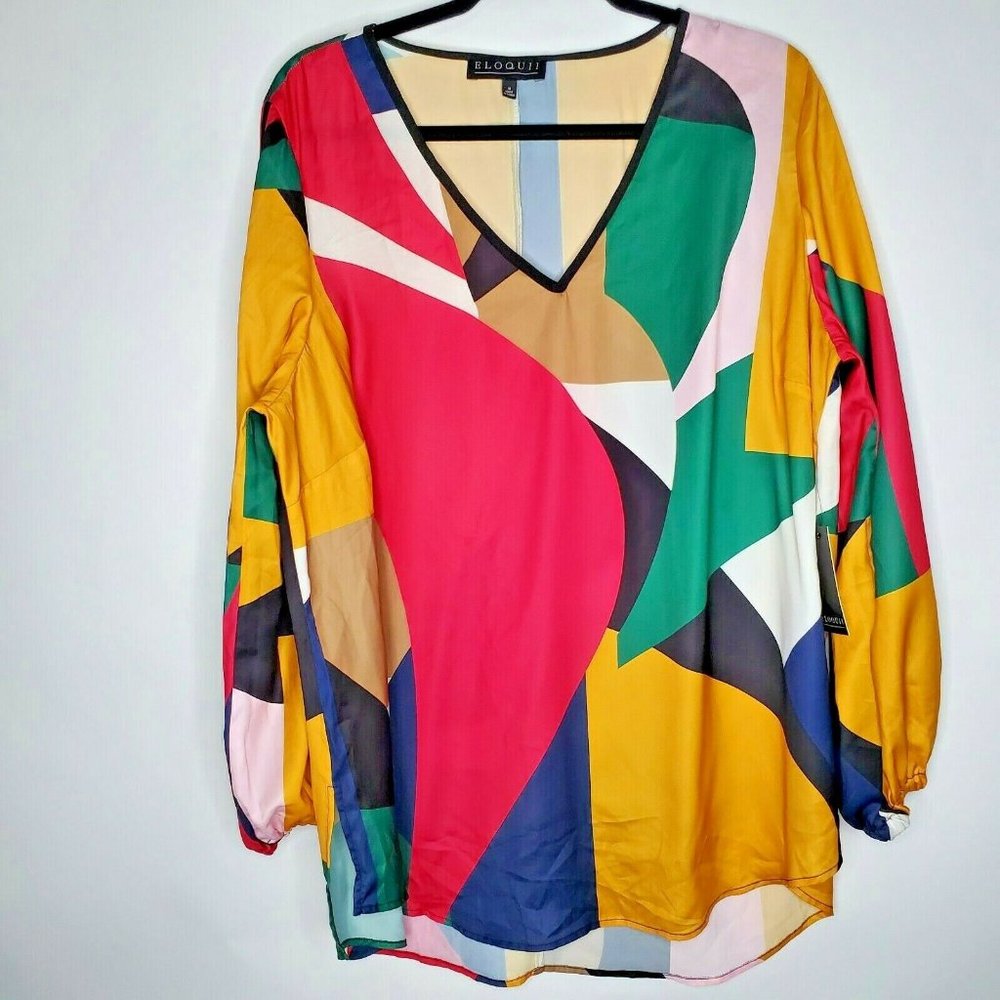 NEW Eloquii 18 multi color geometric blouse top